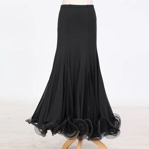 S9018 Black Maxi Dance Skirt with Voluminous Ruffle Hem
